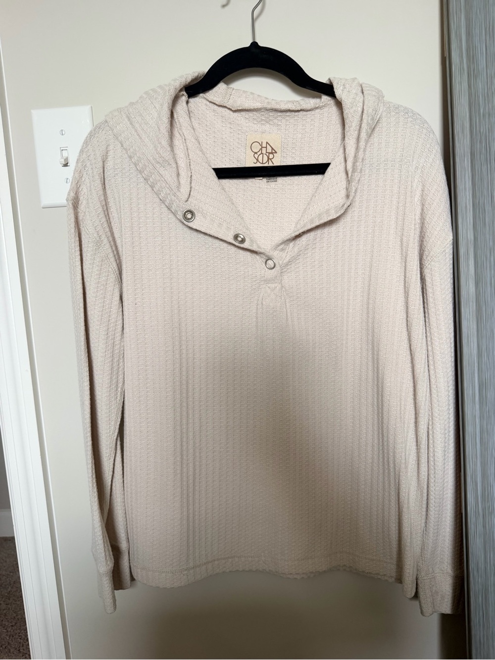 Chaser Cream Waffle Knit Snap-Neck Hoodie
